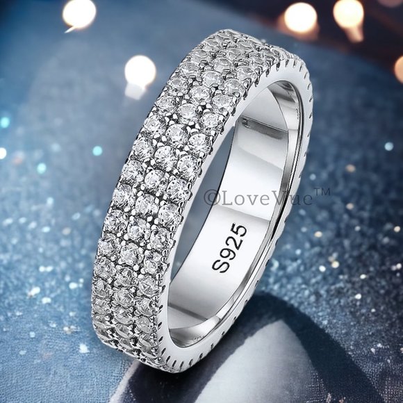 1.5mm Diamond Three Row Brilliant Cut Full Eternity Wedding Ring Band - Picture 7 of 16